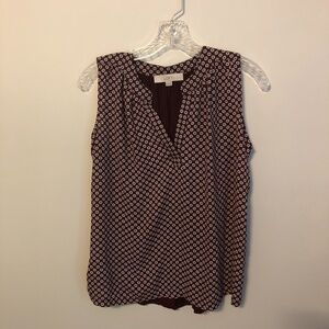 Loft Breathable V-Neck Sleeveless Top Maroon with Pattern Size XS